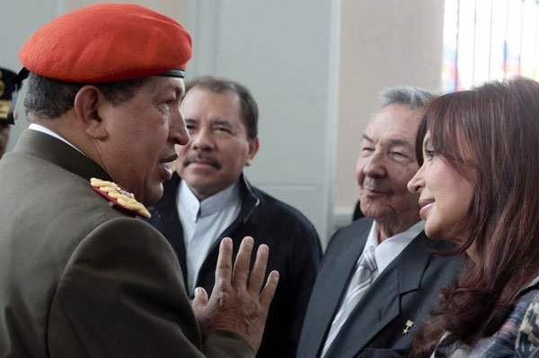 Hugo Chávez, Cristina Kirchner, Daniel Ortega, Raúl Castro