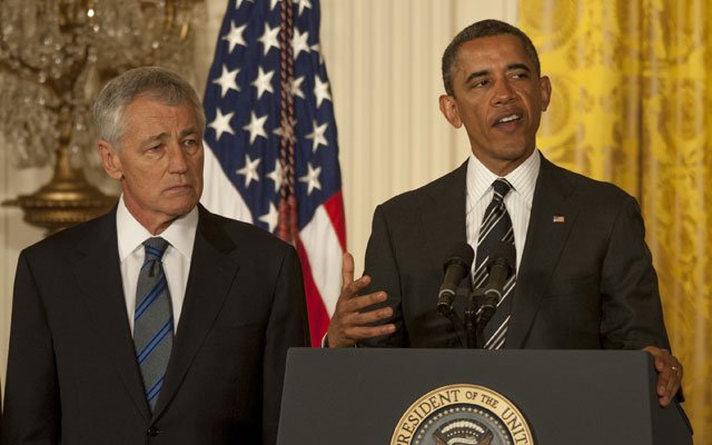 Chuck Hagel y Barack Obama