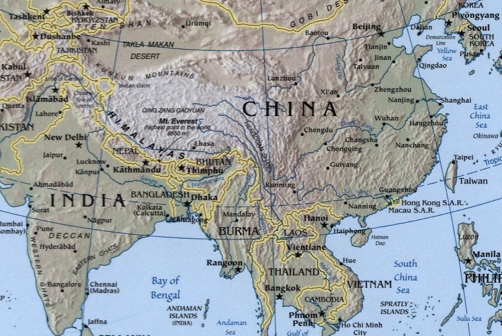 India y China, en mapa