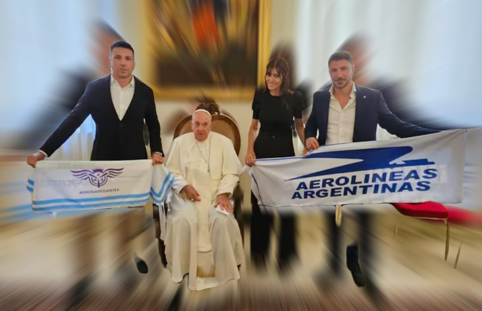 Papa Francisco y sindicalistas de Aerolíneas Argentinas