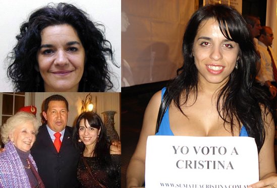 Paula Cecilia Merchan; y Victoria Donda con Estela Carlotto y Hugo Chávez