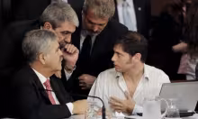 Julio De Vido, junto a Agustín Rossi, Aníbal Fernández y Axel Kicillof